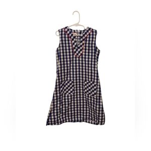 Easter Dress Kayce Hughes Girls Gingham Plaid Blue Size 8 Red Trim Tunic Church